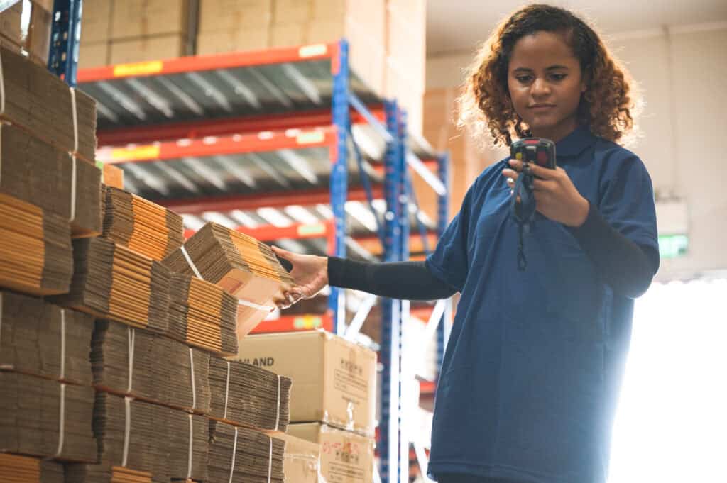 worker person working in warehouse, logistic transportation shipping industry